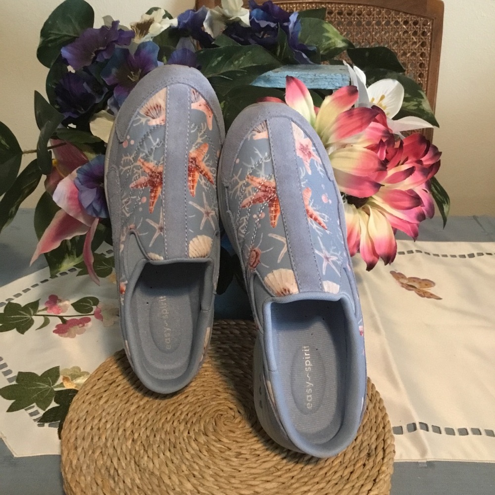 Easy Spirit Light Blue Slip-On Sea Life Mules